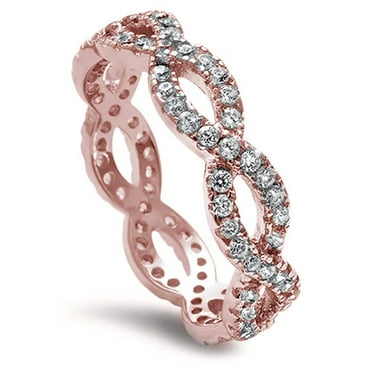 Rose Gold-Tone Sterling Silver Clear CZ Endless Infinity Ring Size 4