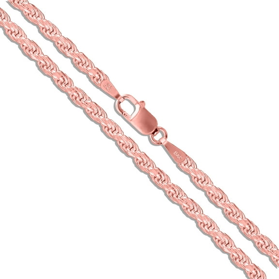 Rose Gold-Tone Sterling Silver Diamond-Cut Rope Chain 3mm Solid 925 Italy Necklace 18" Jewelry Female