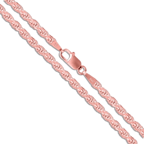 Rose Gold-Tone Sterling Silver Diamond-Cut Rope Chain 3mm Solid 925 Italy Necklace 24" Jewelry Female