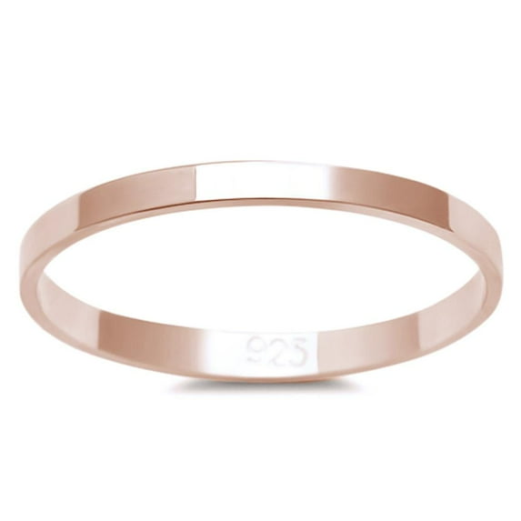 Rose Gold-Tone Sterling Silver Flat Plain Bridal Band Ring 2MM Size 7