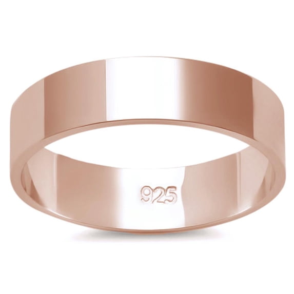 Rose Gold-Tone Sterling Silver Flat Plain Bridal Band Ring 5MM Size 9