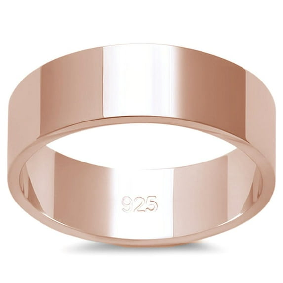 Rose Gold-Tone Sterling Silver Flat Plain Bridal Band Ring 6MM Size 6