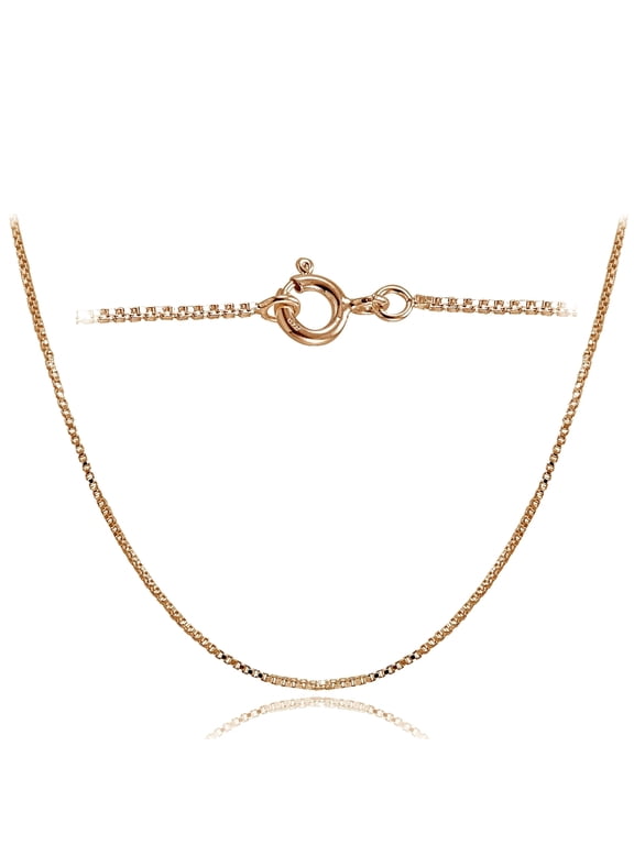 Rose Gold Tone Sterling Silver Italian 1mm Box Chain Necklace for Pendants 16 Inches