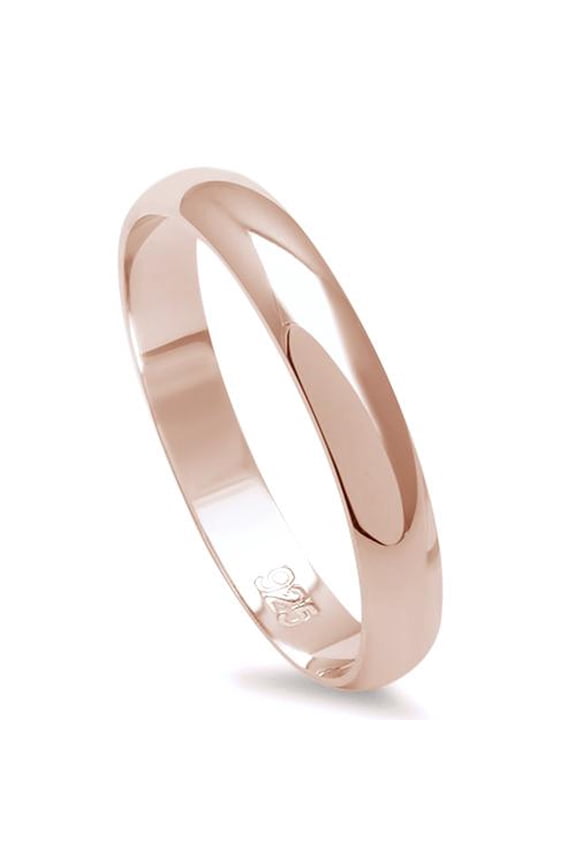 Rose Gold-Tone Sterling Silver Round Plain Bridal Band Ring 3MM Size 8