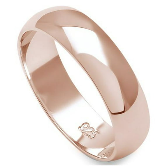 Rose Gold-Tone Sterling Silver Round Plain Bridal Band Ring 5MM Size 12