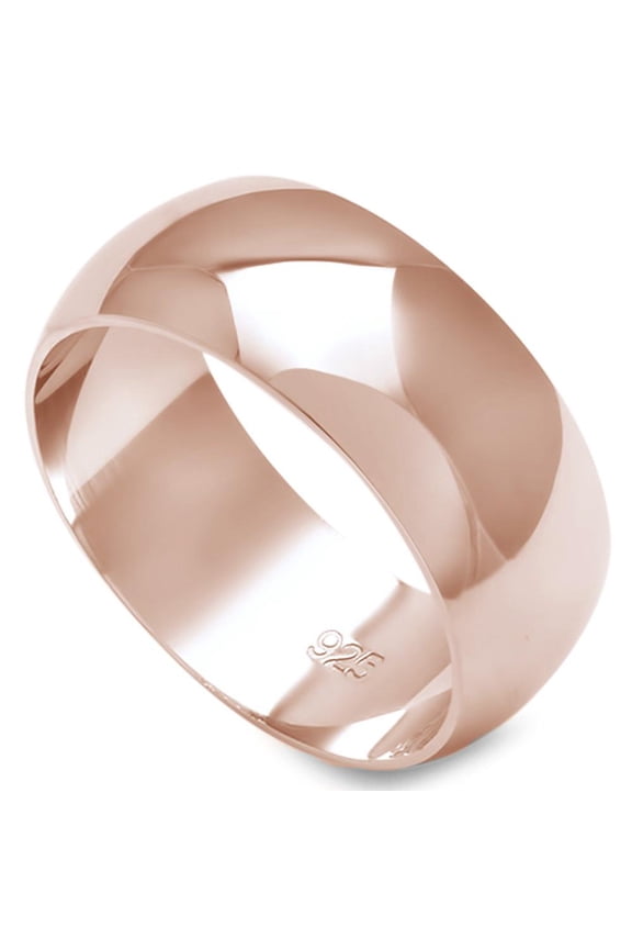 Rose Gold-Tone Sterling Silver Round Plain Bridal Band Ring 8MM Size 6