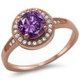 thumbnail image 1 of Rose Gold-Tone Sterling Silver Synthetic Amethyst CZ Ornate Ring Size 10, 1 of 3
