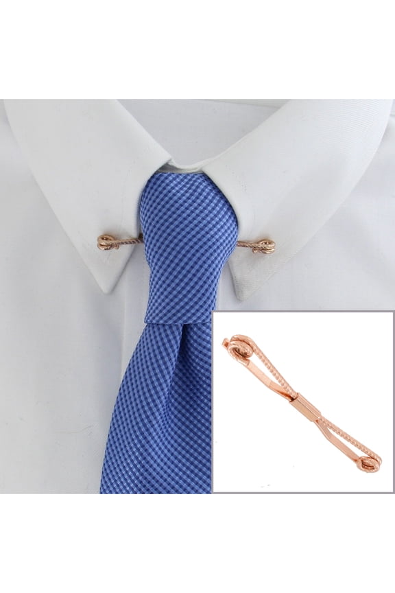 Rose Gold Tone Twisted Rope Look Bent Wire Collar Bar Clip Mens Adult Male