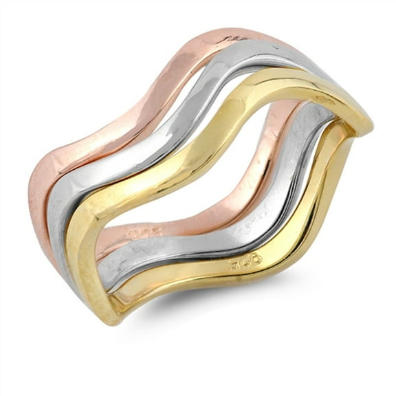 Rose Gold-Tone Wave Stackable Ring Set .925 Sterling Silver Wavy Band Jewelry Female Male Size 10