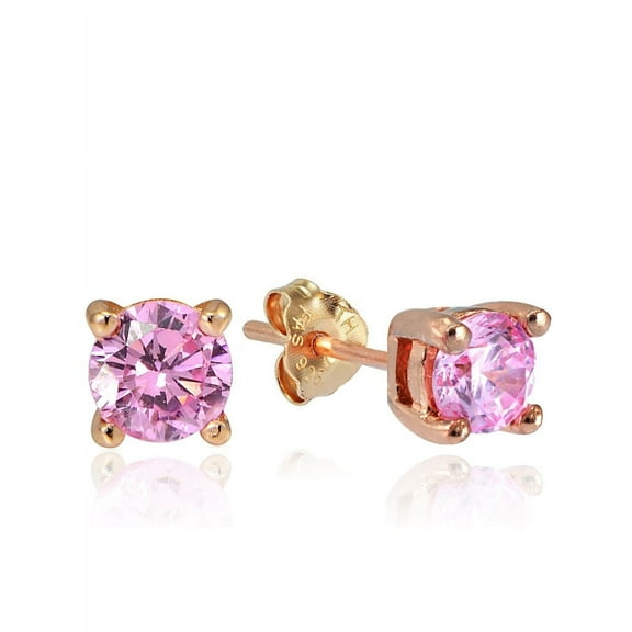 Rose Gold Tone over Sterling Silver 1/4ct Light Pink Cubic Zirconia 3mm Round Stud Earrings