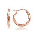 thumbnail image 1 of Rose Gold Tone over Sterling Silver 2mm Twist Round Hoop Earrings, 15mm, 1 of 1