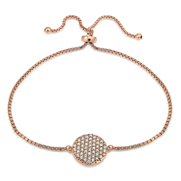 Rose Gold Tone over Sterling Silver Cubic Zirconia Circle Charm Adjustable Bracelet