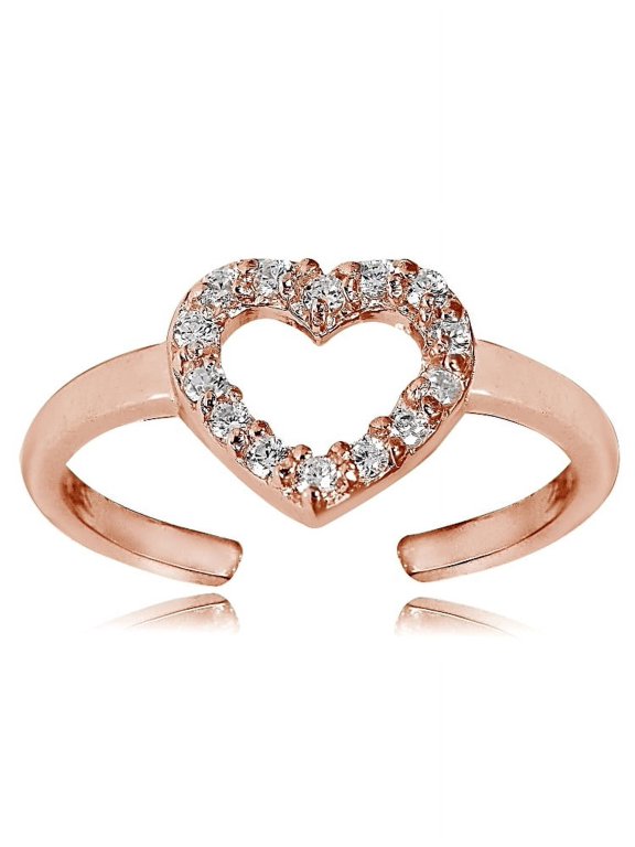 Rose Gold Tone over Sterling Silver Cubic Zirconia Heart Toe Ring