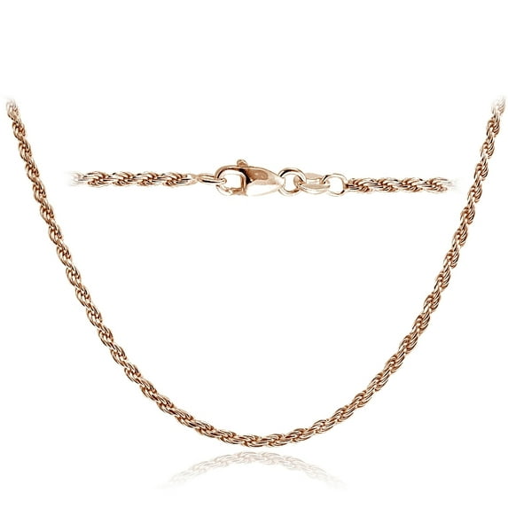 Rose Gold Tone over Sterling Silver Italian 2mm Rope Chain Necklace for Pendants 16 Inches