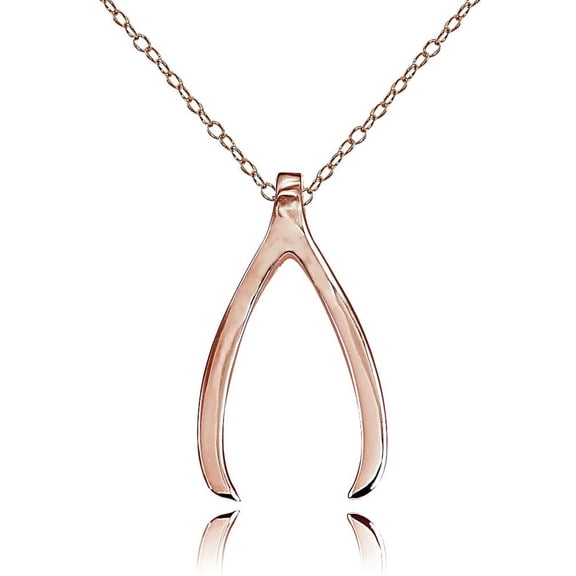 Rose Gold Tone over Sterling Silver Polished Wishbone Necklace