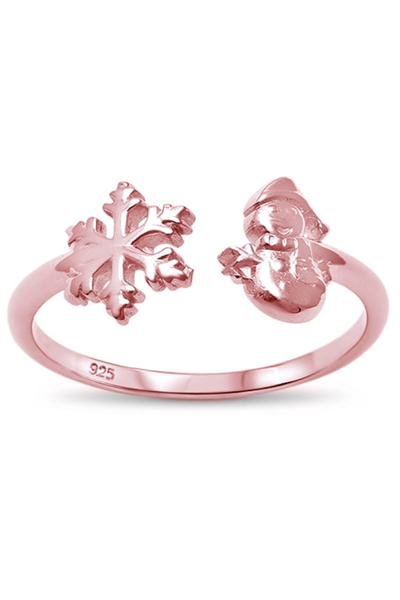 Rose Gold-Toned Plated Sterling Silver Snowman Snowflakes Ring Size 8
