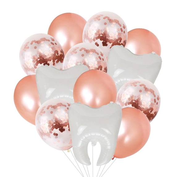 Rose Gold Tooth Theme Balloons Set, Dental Graduation Party Balloons Decoration, Ivory Tooth Foil Balloons, 12 inch Confetti Balloons for Dental Graduation Decor Birthday Party Supplies