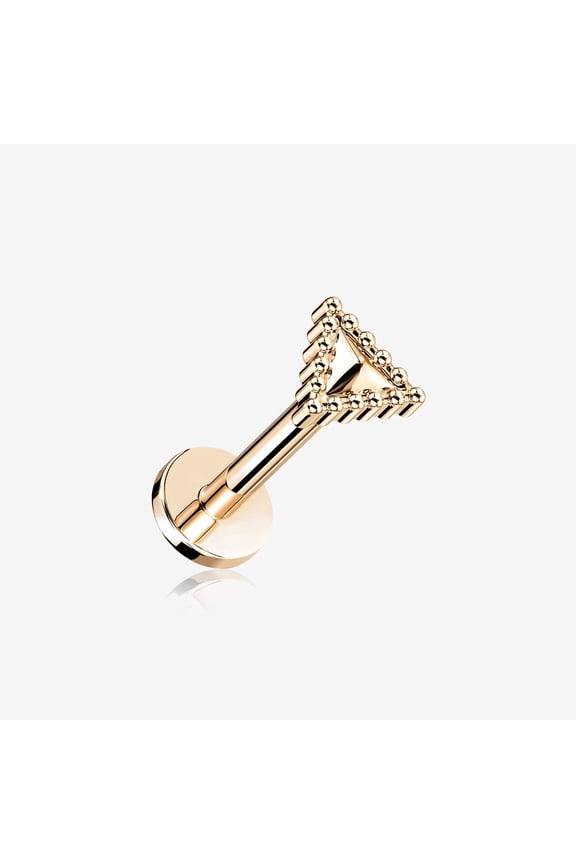 Rose Gold Triangle Beveled Beaded Edge Top Internally Threaded Steel Flat Back Stud Labret
