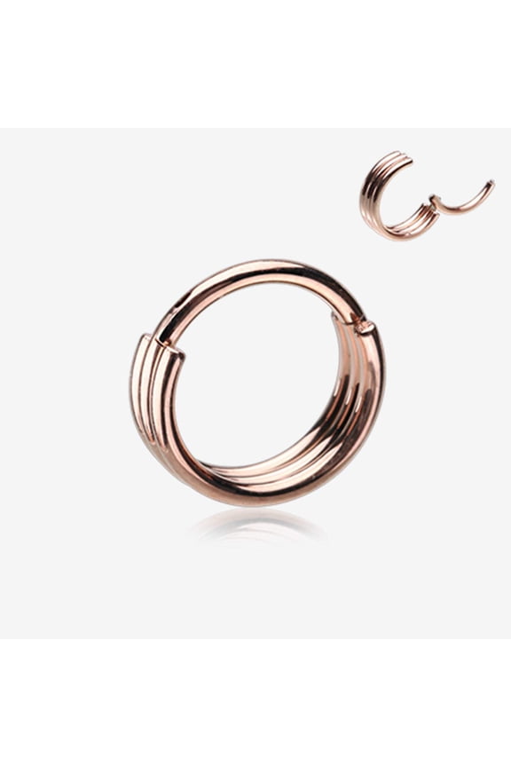 Rose Gold Triple Stack Hinged Steel Segment Clicker Ring