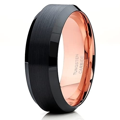 Rose Gold Tungsten Wedding Ring,Black Tungsten Ring,Black Wedding Ring,Tungsten Carbide Ring,Anniversary Ring,Comfort