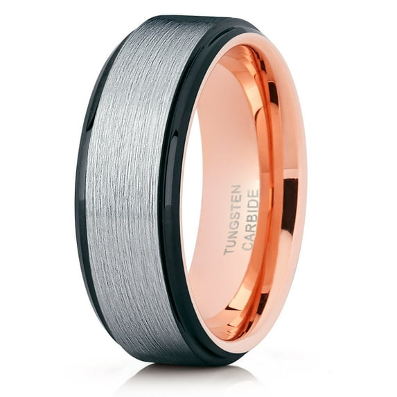 Rose Gold Tungsten Wedding Band Rose Gold Tungsten Ring Black Wedding Band Men & Women Comfort Fit Ring