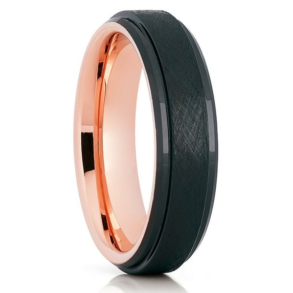 Rose Gold Tungsten Wedding Ring,6mm Wedding Ring,Anniversary Ring,Black Wedding Ring,Unique Tungsten Ring,Comfort Fit