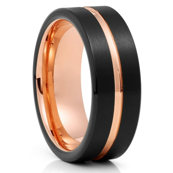 Rose Gold Tungsten Wedding Ring,Black Tungsten Ring,8mm Wedding Ring,Tungsten Carbide Ring,Engagement Ring