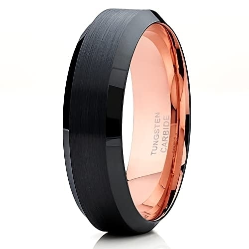 Rose Gold Tungsten Wedding Ring,Black Wedding Ring,6mm Wedding Ring,18k Rose Gold,Tungsten ...
