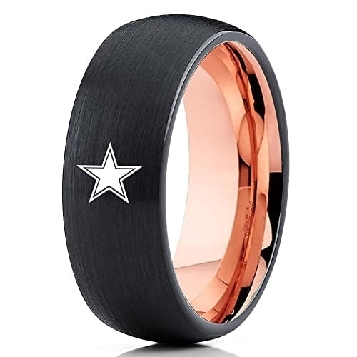 Rose Gold Tungsten Wedding Ring,Football Inspired Wedding Ring,Black Tungsten Ring,Galaxy Star Wedding Ring,Comfort fit