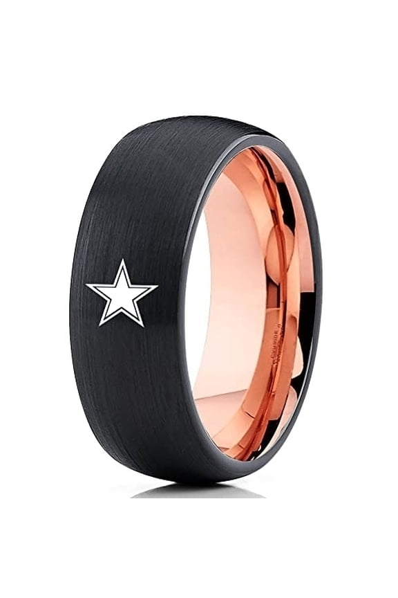 Rose Gold Tungsten Wedding Ring,Football Inspired Wedding Ring,Black Tungsten Ring,Galaxy Star Wedding Ring,Comfort fit