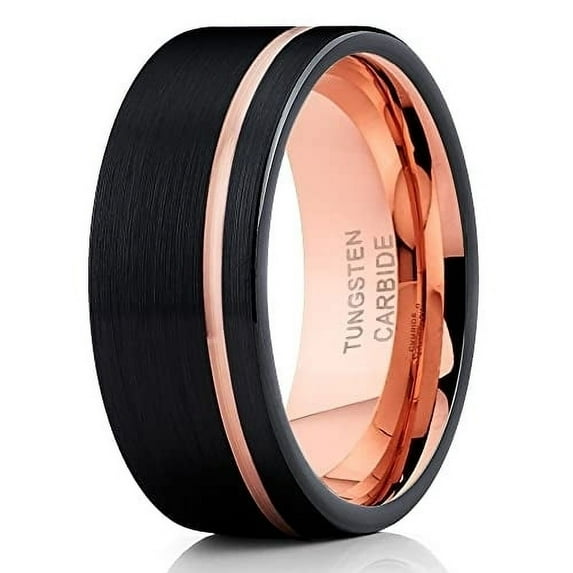 Rose Gold Tungsten Wedding Ring,Man's Wedding Ring,Black Wedding Ring,Anniversary Ring,Tungsten Carbide Ring,Black