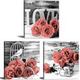 thumbnail image 1 of Rose Gold Wall Art Pink Flower Walls Decor for Girls Bedroom Black and White Floral Canvas Prints Picture Painting Home on Sets 3 Pcs Modern Bathroom Artwork Accessories Valentine Gift 12x12", 1 of 6