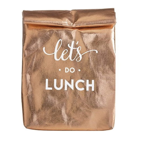 Rose Gold Washable Paper Insulated Lunch Bag, 5.5 x 12 x 6.75 inches, Let's Do Lunch | Pack of 4