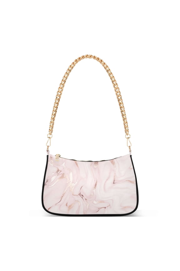 Rose Gold Wave Marble Womens Chain Shoulder Bag Tote Handbag Clutch Hobo Purse with Zipper for Travel Casual