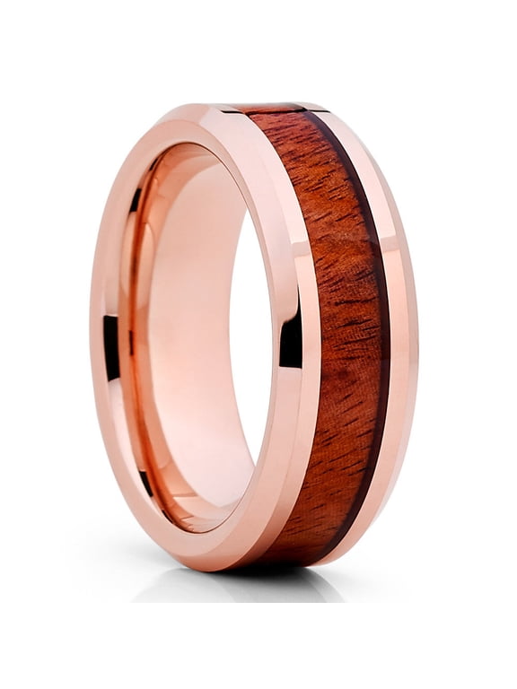 Rose Gold Wedding Ring,Koa Wood Wedding Ring,Tungsten Wedding Ring,8mm Wedding Band,Anniversary Ring