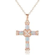 Rose Gold & White Gold Plated Created Opal Cross Chain With Pendant