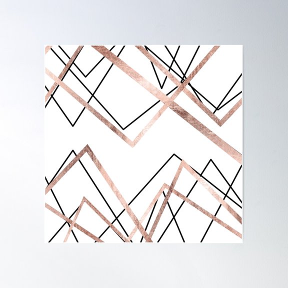Rose Gold White Linear Triangle Abstract Pattern Poster Wall Art, Modern Wall Decor For Living Room Bedroom, 30x30 UNFRAMED
