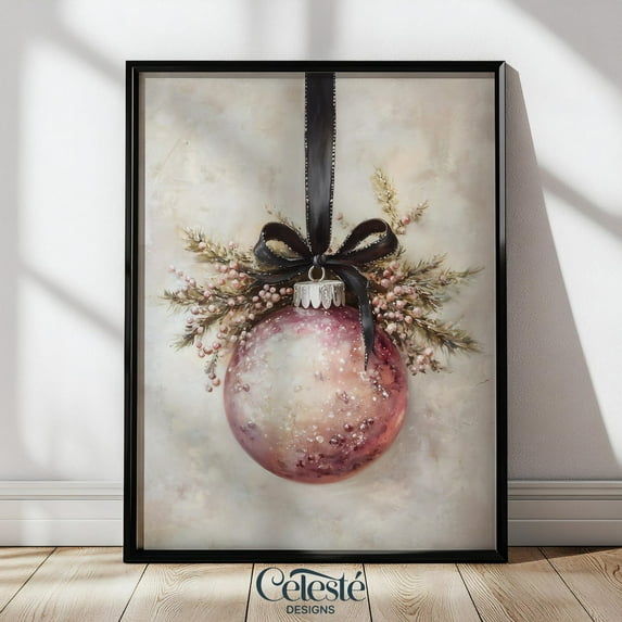 Rose Gold Winter Ornament Print, Vintage Wall Art Home Decor #912, 12x18 UNFRAMED