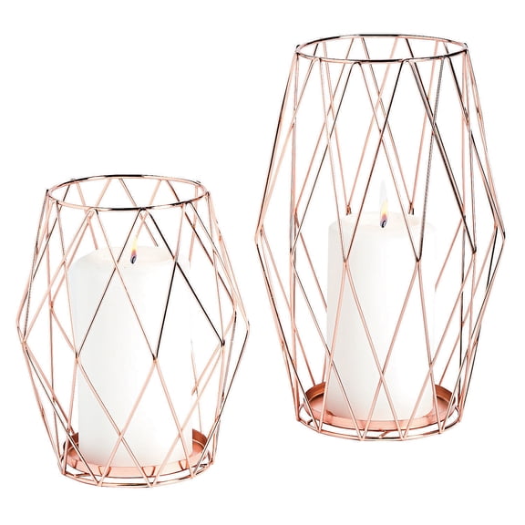 Rose Gold Wire Candle Holder Set (2Pc) - Home Decor - 2 Pieces