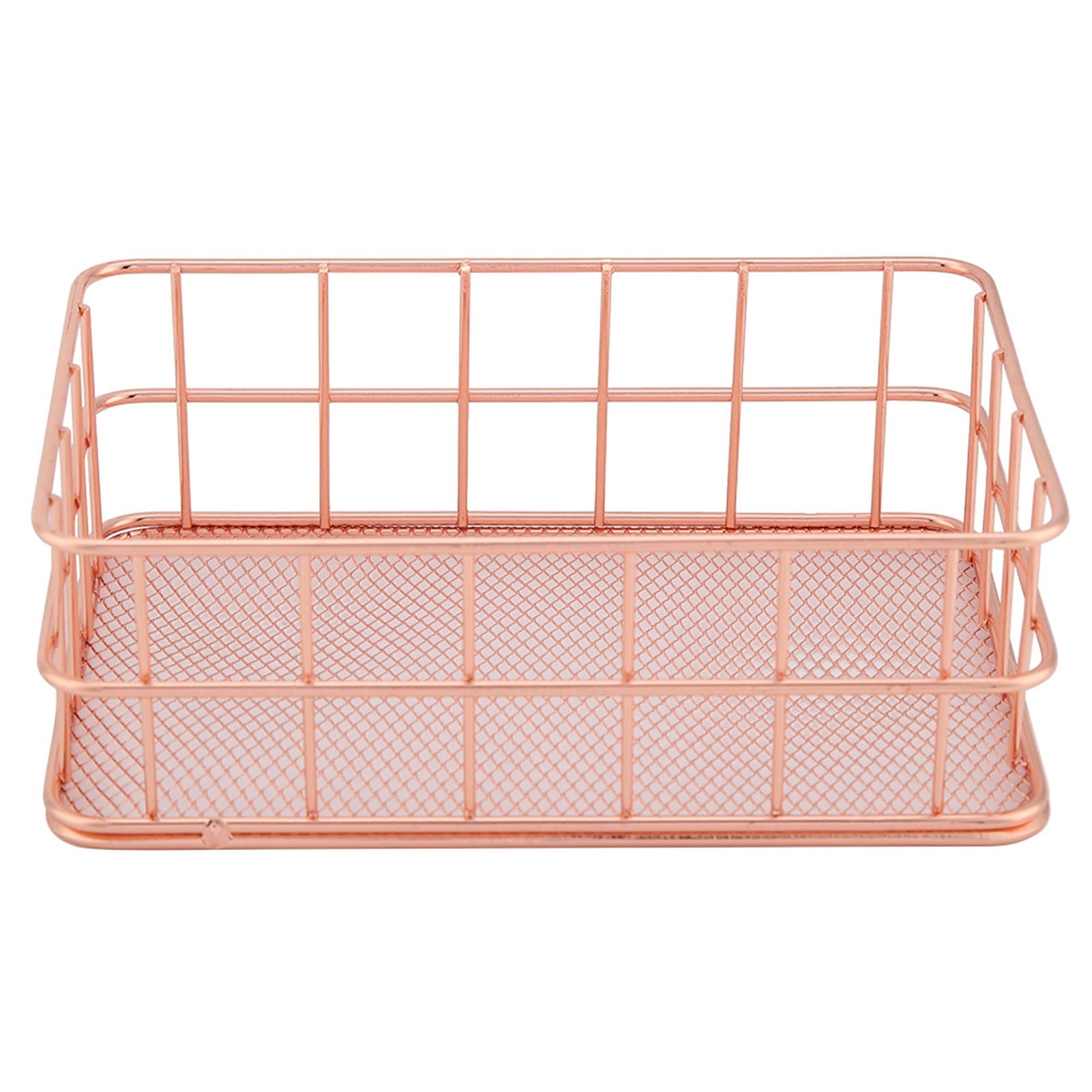 Rose Gold Wire Mesh Basket, Metal Desk Drawer Organizer Desktop Holder Tray for Cosmetic, Stationery, Magazines, Fruit Snacks, Home, School, Office[C]