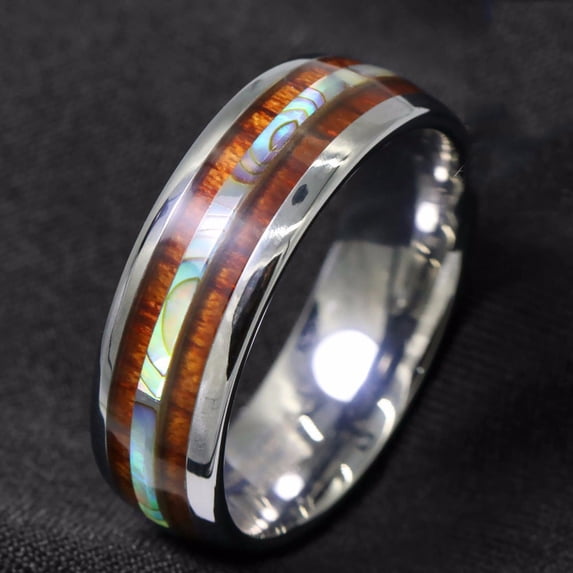 Womens Rose Gold Wood Grain Stainless Steel Ring Geometric Design Trendy Elegant Titanium Steel Jewelry Gift Chic