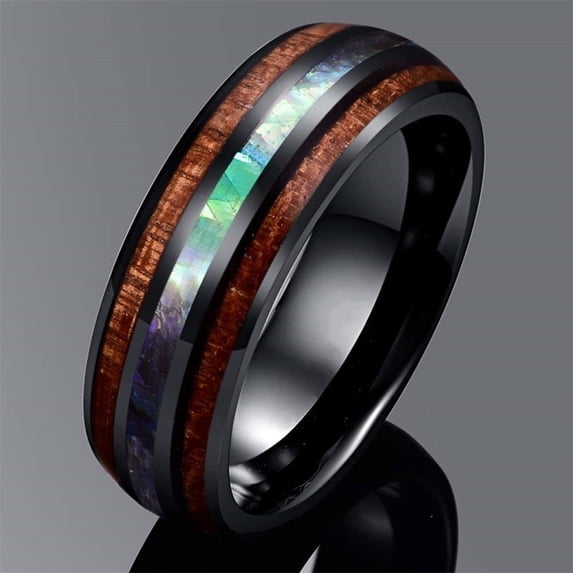 Womens Rose Gold Wood Grain Stainless Steel Ring Geometric Design Trendy Elegant Titanium Steel Jewelry Gift Chic
