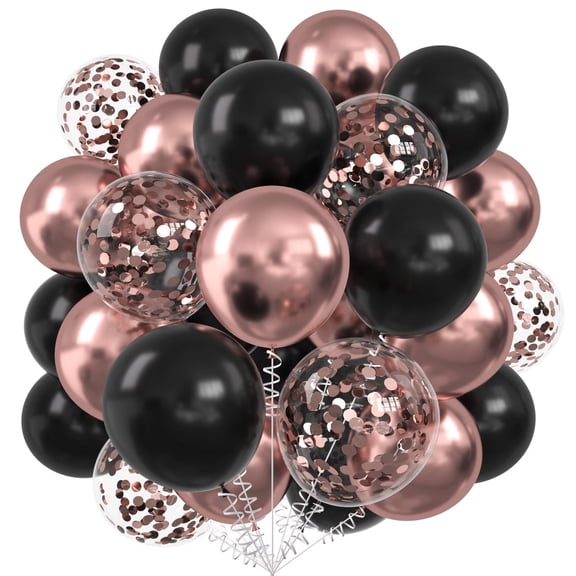 Rose Gold and Black Balloons Set, 60pcs 12inch with Rose Gold Confetti Balloons for Wedding Graduation Baby Shower Birthday Party Decorations