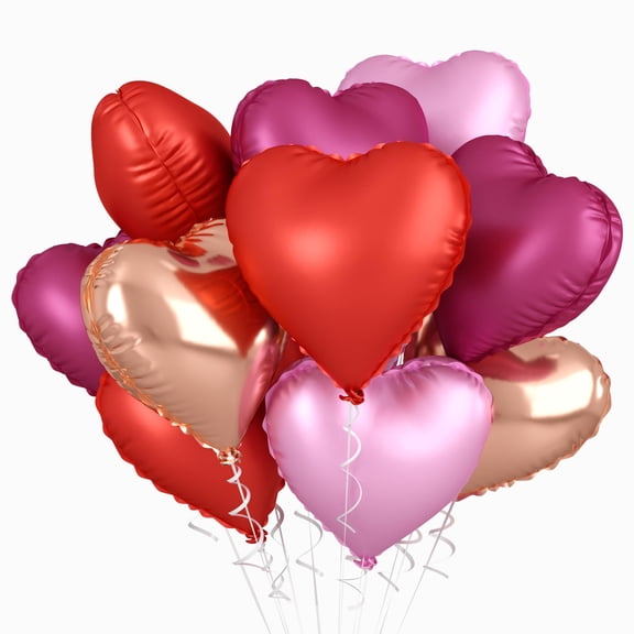 Rose Gold and Pink Heart Balloons, 18 Inch Hot Pink Heart Shape Balloons Foil,
