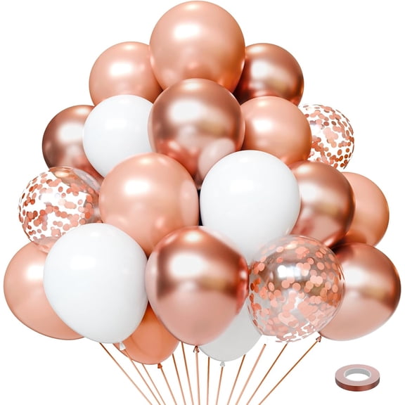 Rose Gold and White Metallic Latex Confetti Balloons for Anniversary Wedding Engagement Bridal Shower Party Decorations
