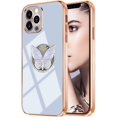 thumbnail image 1 of for Rose Gold iPhone 14 Pro Max Case for Women Girls Kickstand Ring Holder 360 TPU Rotation Rings Cases with Stand Glitter Plating Edge Work Slim Butterfly Luxury Case Girly Cover Case Blue, 1 of 8