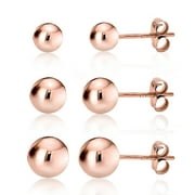 KEZEF Rose Gold over 925 Silver High Polish Smooth Round Ball Stud Earring 3-Size Set - 4mm, 5mm, 6mm