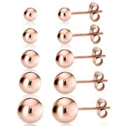 KEZEF Women's Rose Gold over 925 Silver High Polish Smooth Round Ball Stud Earring 5-Size Set - 3mm - 7mm