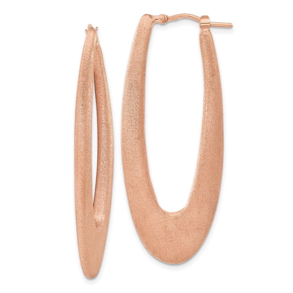 Rose Gold over Silver 2-inch Elongated Satin Hoop Earrings
