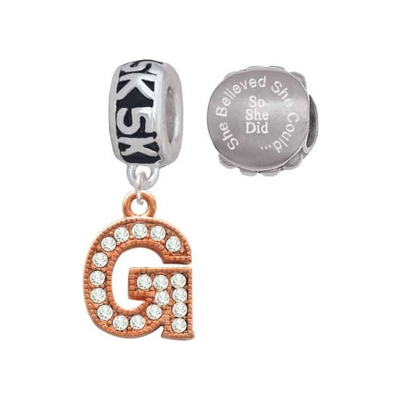 Rose Goldtone Crystal Initial - G - 5K Run She Believed She Could Charm Beads (Set of 2)